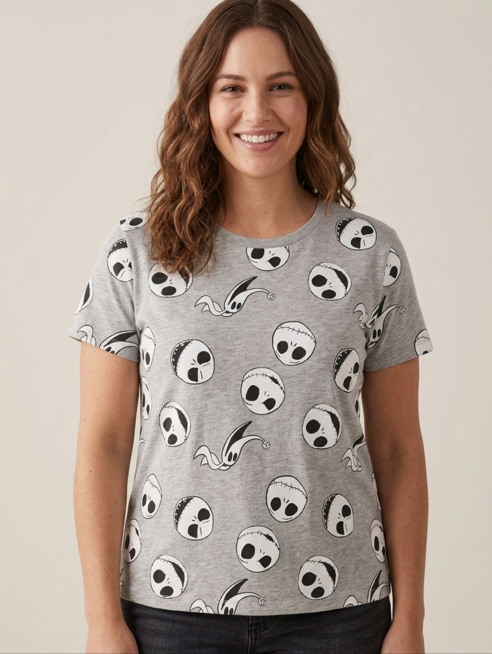 EUC Disney "NBC Jack Skellington💀/Zero All Over Print Graphic T-Shirt" Gray🩶XL